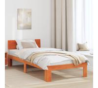 vidaXL Cadre de lit avec tête de lit Marron ciré 75X190 cm Bois de pin Massif Style Moderne Solution de Rangement intérieur 90X190 Plateforme Minimaliste Durable Lit Simple