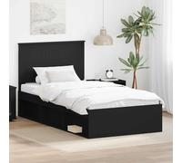 vidaXL Cadre de lit avec tête de lit Noir 100 x 200 cm Pin Massif, Chambre, Rectangulaire, Moderne, Durable, Éclairages stylés, Décor élégant, Mobilier Contemporain, Literie Confortable