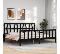 vidaXL Bedframe met hoofdbord massief hout zwart 200x200 cm3192515 Noir G
