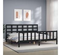 Vidaxl Cadre De Lit Avec Tête De Lit Noir 200x200 Cm Bois Massif Marron