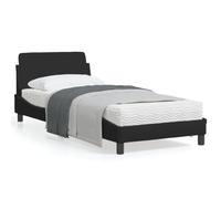 vidaXL Cadre de Lit avec Tête de Lit Dover, Lit Rembourré avec Sommier à Lattes, Lit Simple avec Pied, Lit Adulte de Chambre, Noir 90x190 cm Tissu