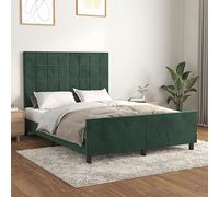 vidaXL Cadre de Lit avec Tête de Lit Sommier à Lattes Lit Rembourré Cadre à Lattes Lit Double Adulte Meuble de Chambre Vert Foncé 140x190 cm Velours