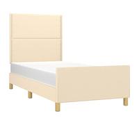 vidaXL Cadre de Lit avec Tête de Lit Sommier à Lattes Lit Rembourré Cadre à Lattes Lit Simple Adulte Meuble de Chambre à Chouer Crème 90x190 cm Tissu