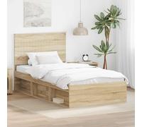 vidaXL Cadre de lit avec tête de lit Sonoma 100 x 200 cm Pin Massif, Chambre, Rectangulaire, Moderne, Durable, Éclairages stylés, Décor élégant, Mobilier Contemporain, Literie Confortable