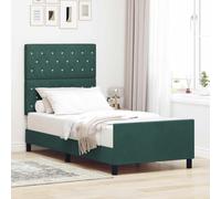 vidaXL Cadre de lit avec tête de lit Vert foncé 90 x 200 cm Velours, Chambre Moderne, Cadre de lit en Velours, Confort stylé, mobilier spacieux, déco intérieure, Design Minimaliste