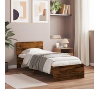 Bedframe met hoofdbord bewerkt hout gerookt eiken 75x190 cm838663