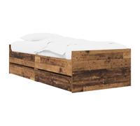 vidaXL Cadre de lit avec tiroir avec Stockage Bois Ancien Pin Massif, Cadre de lit en Bois Rustique élégant, pin Solide, avec Rangement, Montage Facile, pour Une Chambre stylée