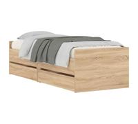 vidaXL Cadre de lit avec tiroir avec Stockage Chêne Sonoma Pin Massif, Cadre de lit en Bois Rustique élégant, pin Solide, avec Rangement, Montage Facile, pour Une Chambre stylée