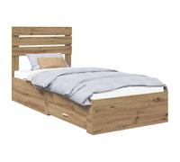 vidaXL Cadre de lit avec tiroir avec tête de lit Bois d'ingénierie, Cadre de lit Moderne, Rangement élégant, Design Compact, Meuble Chic, Bois résistant, Style Minimaliste