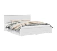 vidaXL Cadre de lit avec tiroir Blanc 200 x 200 cm Bois d'ingénierie, Cadre de lit stylé, Design Moderne, Solutions de Rangement astucieuses pour Chambres urbaines