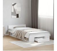 Cadre de lit avec tiroir blanc 90x190 cm bois d'ingénierie, lit, lit de rangement, cadre de lit simple, lit simple, meuble de chambre, sommier