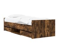 vidaXL Cadre de lit avec tiroir en chêne fumé contreplaqué, lit tendance pour chambre à coucher, solution de rangement moderne, design en bois résistant