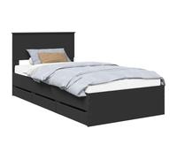 vidaXL Cadre de lit avec tiroir Noir 100 x 200 cm Bois Ingénierie, Cadre de lit Moderne, Design Minimaliste, Meuble rectangulaire, Espace de Rangement caché, Solution pour Bien Dormir