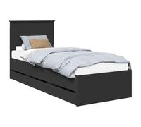 vidaXL Cadre de lit avec tiroir Noir 75 x 190 cm Bois Ingénierie, Cadre de lit Moderne, Design Minimaliste, Meuble rectangulaire, Espace de Rangement caché, Solution pour Bien Dormir