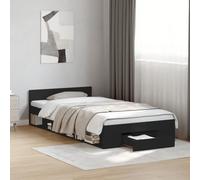 Cadre de lit avec tiroir noir 90x190 cm bois d'ingénierie, lit, lit de rangement, cadre de lit simple, lit simple, meuble de chambre, sommier