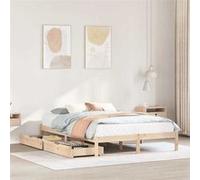 vidaXL Cadre de lit avec tiroirs 120x200 cm bois de pin massif, sommier, cadre de lit double, cadre de lit en bois massif, 3301434 Beige G