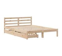 vidaXL Cadre de lit avec tiroirs 140x200 cm Bois de pin Massif, sommier, Cadre de lit Double, Cadre de lit en Bois Massif, Meuble de Chambre à Coucher