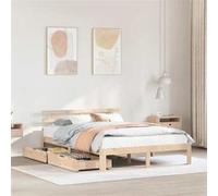 vidaXL Cadre de lit avec tiroirs 150x200 cm bois de pin massif, sommier, cadre de lit double, cadre de lit en bois massif, 3302012 Beige G