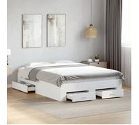 vidaXL Cadre de lit 3280391 avec tiroirs, bois d'ingénierie 120x200 cm Blanc sans matelas