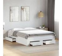 vidaXL Cadre de lit 3280391 avec tiroirs, bois d'ingénierie 120x200 cm Blanc sans matelas