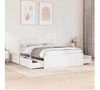 Vidaxl Cadre De Lit Avec Tiroirs Blanc 140x190 Cm Bois De Pin Massif Blanc