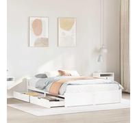 vidaXL Cadre de lit avec tiroirs Blanc 140x190 cm Bois de pin Massif, sommier, Cadre de lit Double, Cadre de lit en Bois Massif