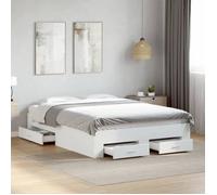 Vidaxl Cadre De Lit Avec Tiroirs Blanc 140x190cm Bois D'ingénierie Blanc