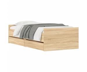 vidaXL Cadre de Lit avec Tiroirs, Lit Simple avec Sommier à Lattes, Lit Adulte de Chambre, Moderne, Chêne Sonoma 90x190 cm Bois d'Ingénierie