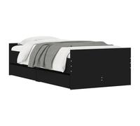 vidaXL Cadre de Lit avec Tiroirs, Lit Simple avec Sommier à Lattes, Lit Adulte de Chambre, Moderne, Noir 90x190 cm Bois d'Ingénierie