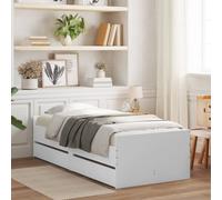vidaXL Cadre de Lit avec Tiroirs, Lit Simple avec Sommier à Lattes, Lit Adulte de Chambre, Moderne, Blanc 100x200 cm Bois d'Ingénierie