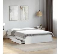 vidaXL Cadre de lit à tiroirs – blanc 120x190 cm, bois d'ingénierie, rangement
