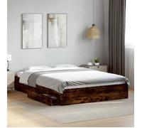 vidaXL Cadre de lit à tiroirs Bois d'ingénierie 160x200 cm Chêne fumé Marron sans matelas