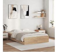 vidaXL Cadre de lit double avec tiroirs 120x200 cm Bois d'ingénierie Blanc