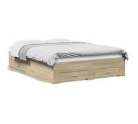 Cadre de lit et tiroirs chêne sonoma 140x190 cm bois ingénierie, lit, lit de rangement, cadre de lit double, lit double