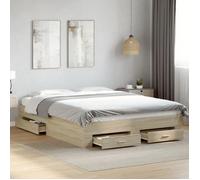 vidaXL Cadre de lit avec tiroirs 160x200 cm Chêne Sonoma Marron sans matelas