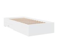 vidaXL Cadre de Lit avec Tiroirs, Sommier à Lattes, Lit Adulte, Lit Simple de Chambre à Coucher Intérieur, Blanc 100x200 cm Bois d'Ingénierie