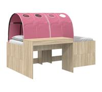 vidaXL Cadre de lit avec Tunnel avec étagère 3 pc Chêne Sonoma et Rose, Cadre de lit Moderne, Meuble rectangulaire, Design Gain de Place, Support à Lattes en Bois, Solution Efficace