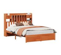 vidaXL Cadre de lit bibliothèque avec tiroir Brun Ciré 200 x 150 cm, Mobilier de chambre moderne, cadre de lit rectangulaire en bois de pin avec rangement intégré, tête de lit fonctionnelle pour écono