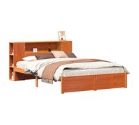 vidaXL Cadre de lit bibliothèque Cire marron 160 x 200 cm, Cadre de lit élégant avec bibliothèque, design moderne en bois de pin, espace de rangement fonctionnel, meuble de chambre minimaliste pour ma