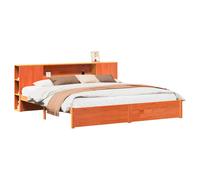 vidaXL Cadre de lit bibliothèque Cire marron 200 x 200 cm, Cadre de lit élégant avec bibliothèque, design moderne en bois de pin, espace de rangement fonctionnel, meuble de chambre minimaliste pour ma