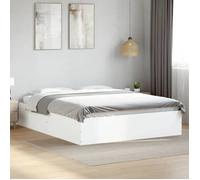 vidaXL Cadre de Lit Double Blanc 160x200 cm en Bois d'Ingénierie - Meuble de Chambre à Coucher, Sommier à Panneaux, Lit Plate-Forme
