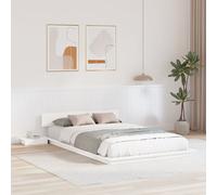 Vidaxl Cadre De Lit Blanc Avec Tables De Nuit 140x190cm Bois Massif