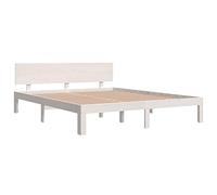 vidaXL Cadre de Lit Cadre à Lattes Lit Double sur Pied Meuble de Chambre à Coucher Lit Adulte Sommier à Lattes Bois de Pin Massif Blanc 160x200 cm