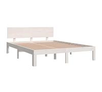 vidaXL Cadre de Lit Cadre à Lattes sur Pied Lit Adulte Sommier à Lattes Meuble de Chambre à Coucher Lit Double 140x190 cm Blanc Bois de Pin Massif