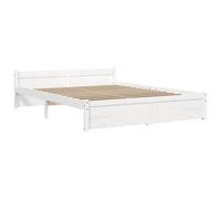 vidaXL Cadre de Lit Cadre à Lattes sur Pied Sommier à Lattes Meuble de Chambre à Coucher Lit Adulte Lit Double Blanc Bois Massif 140x190 cm