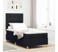 vidaXL Cadre de Lit Capitonné Noir avec Matelas Et Surmatelas Design Rectangulaire Mobilier Moderne de Chambre pour Confort Élégance Inclus Bois Queen Tissu