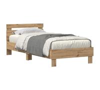 vidaXL Cadre de lit Chêne Artisanal 100 x 200 cm Bois d'ingénierie, Cadre de lit Moderne, Meuble Robuste, LED avec USB, Design stylé et Adaptable, Forme rectangulaire