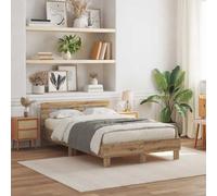 vidaXL Cadre de lit chêne Artisanal 120 x 190 cm Bois d'ingénierie, Cadre de lit Moderne, Meuble Robuste, LED avec USB, Design stylé et Adaptable, Forme rectangulaire