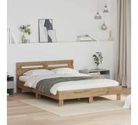 vidaXL Cadre de lit Chêne artisanal 120 x 200 cm Bois d'ingénierie, Cadre de Lit Moderne, Rectangulaire, Bois d'ingénierie durable, Tête de lit fonctionnelle, Style minimaliste, Essentiels de chambre,