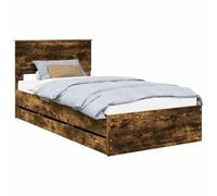 vidaXL Cadre de lit Chêne fumé 100 x 200 cm Bois Ingénierie, Cadre de lit Moderne, Design Minimaliste, Meuble rectangulaire, Espace de Rangement caché, Solution pour Bien Dormir